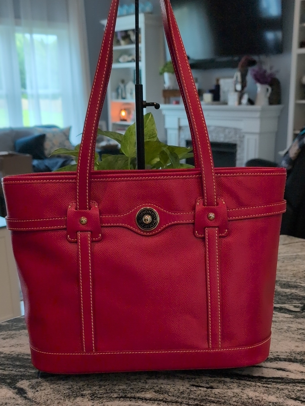 Dooney And Bourke Red Leather Tote Handbag by